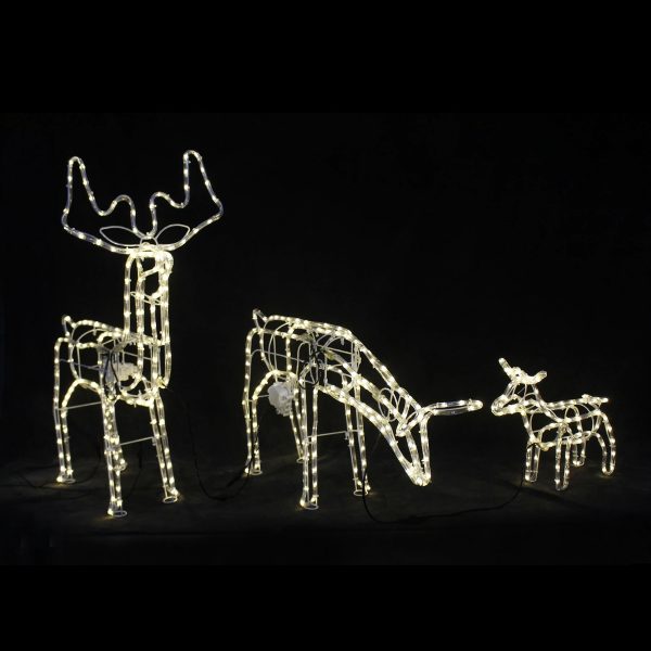 3D Reindeer Family Rope Light Motorized Clear Chord Warm White