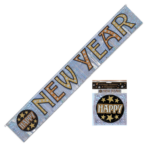 Ronis New Year Banner Prismatic Stars Fringe 140cm