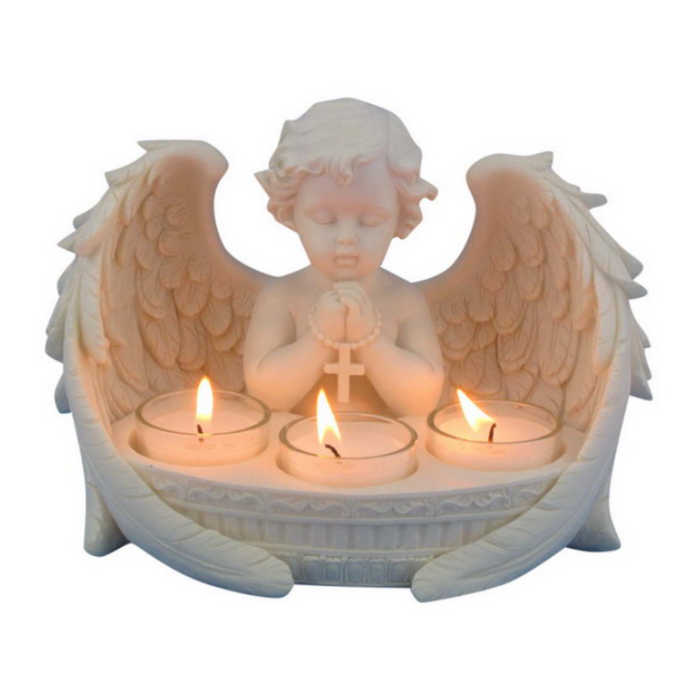 21CM PRAYING CHERUB WITH 3 TEALIGHTS