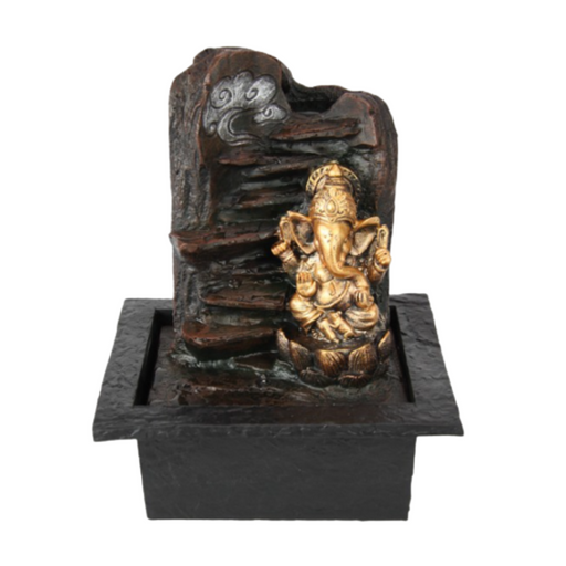 Gold Ganesh Water Fountain with Light 28cm