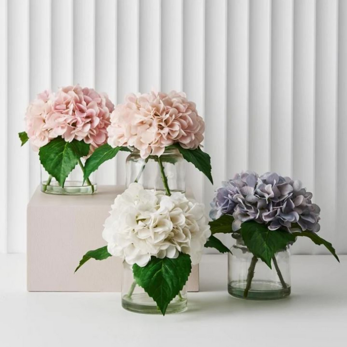 Hydrangea Mix in Vase Soft Pink 21cmh