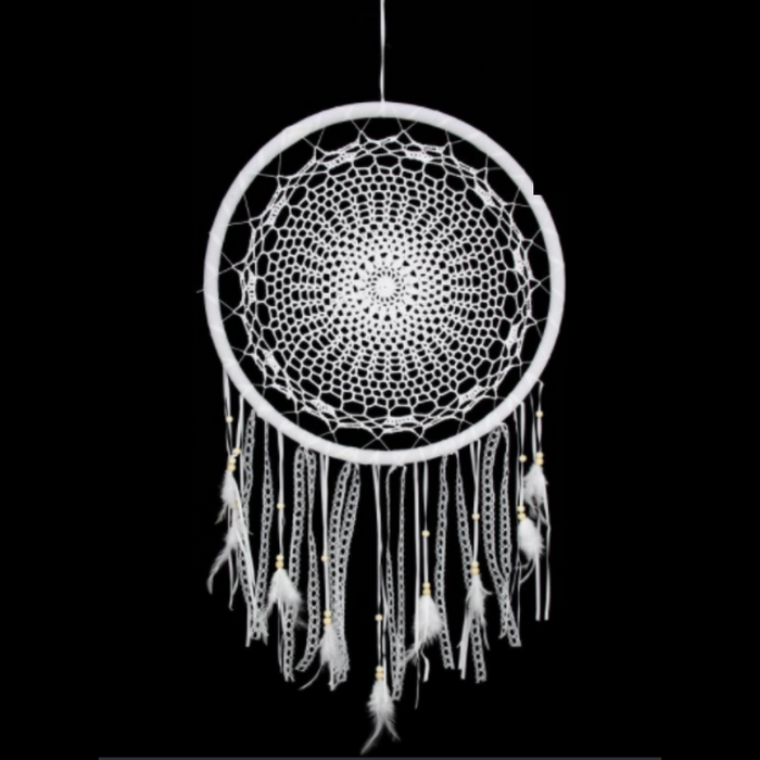 WHITE CROCHET DREAM CATCHER 45CM