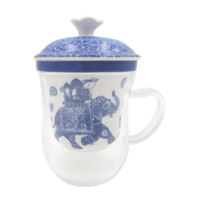 Lovely Cup™ Blue and White Elephant Glass Cup Set