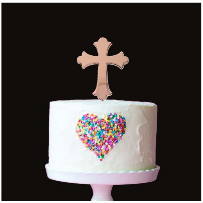 Cake Topper Rose Gold Plated Cake Topper Cross