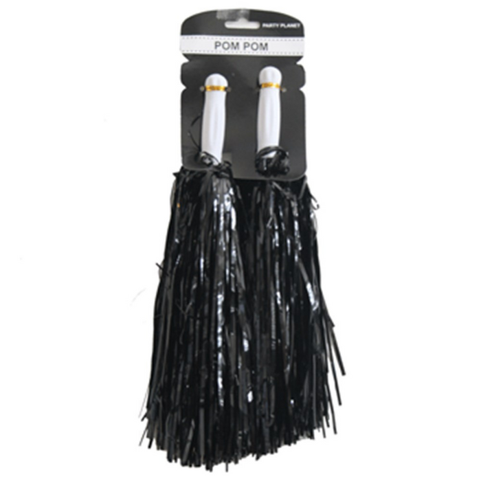 Metallic Pom Pom Black Pk Of 2