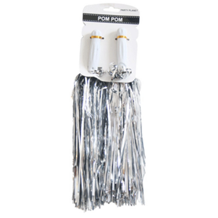 Metallic Pom Pom Silver Pk Of 2