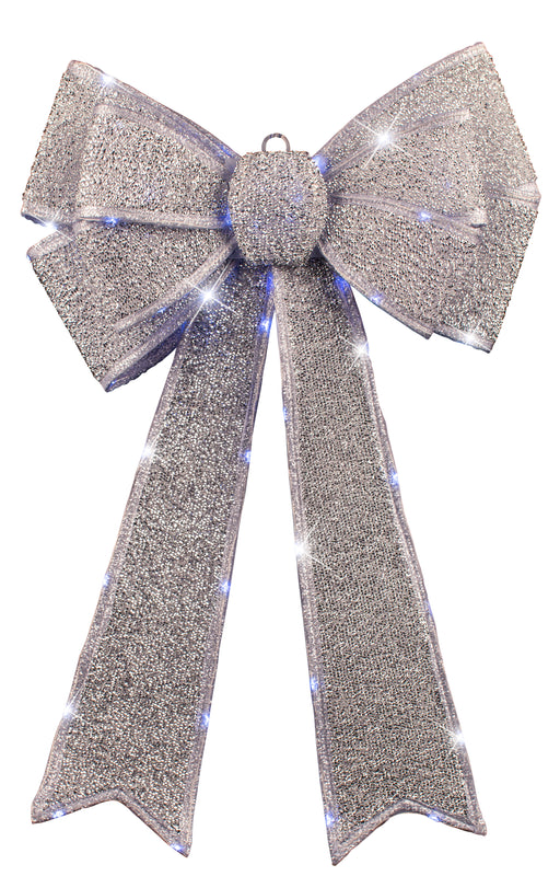 Giant Tinsel Bow Lightup Silver