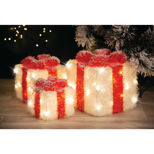 LED 3D Heavy Snow Presents Set of 3