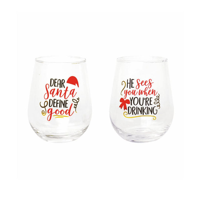 Christmas Stemless Wine Glass 650ml 2 Pack