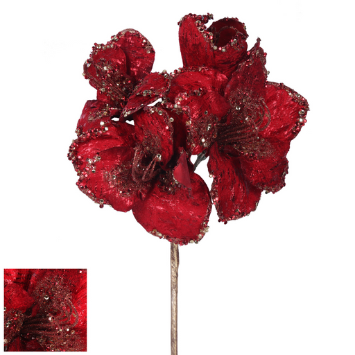 Ronis Amaryllis Stem Glitter 76cm Red