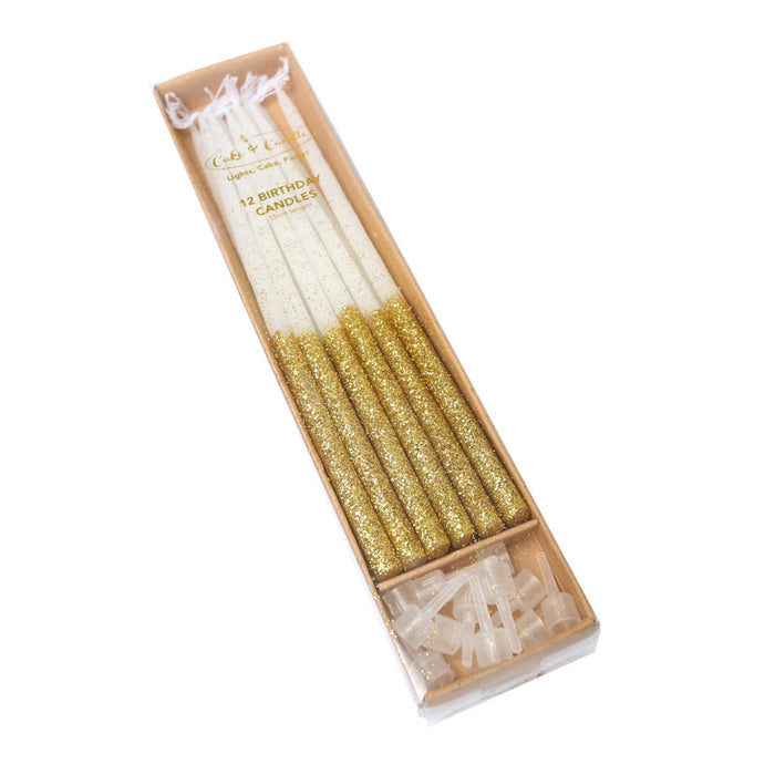 Candle Gold Glitter Dipped Cake Candles Pack Of 12