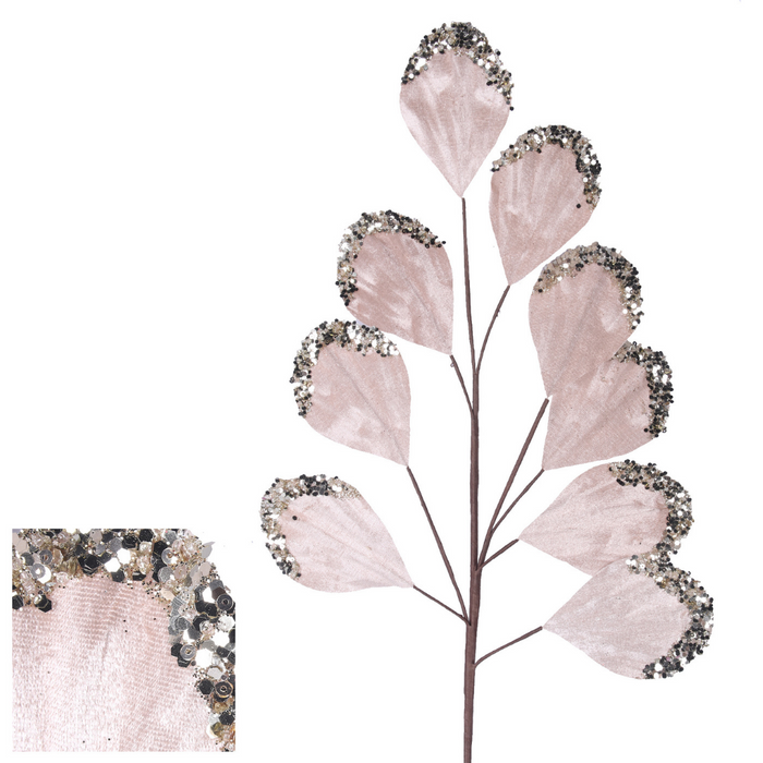 Champagne Velvet Glitter Leaf Stem 70cm