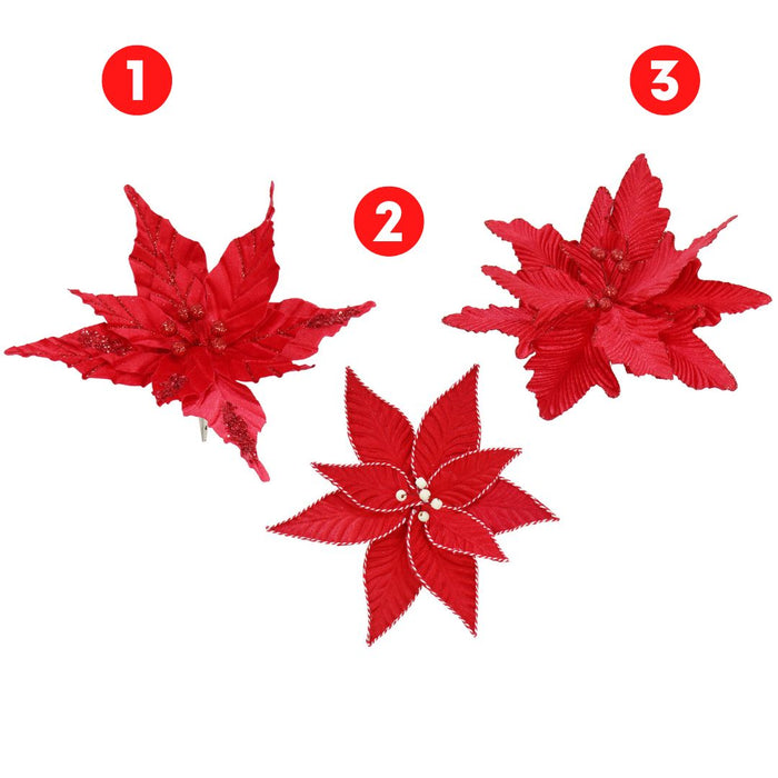 Ronis Clip Poinsettia Velvet Assorted 25cm Red