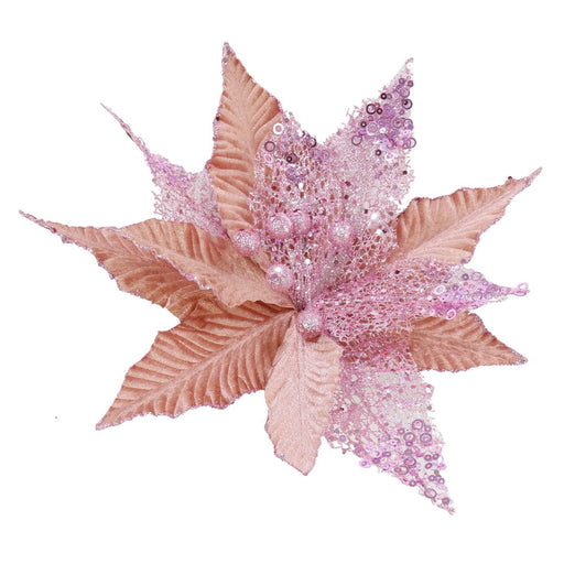 Ronis Clip Poinsettia Velvet Mesh 30cm Blush