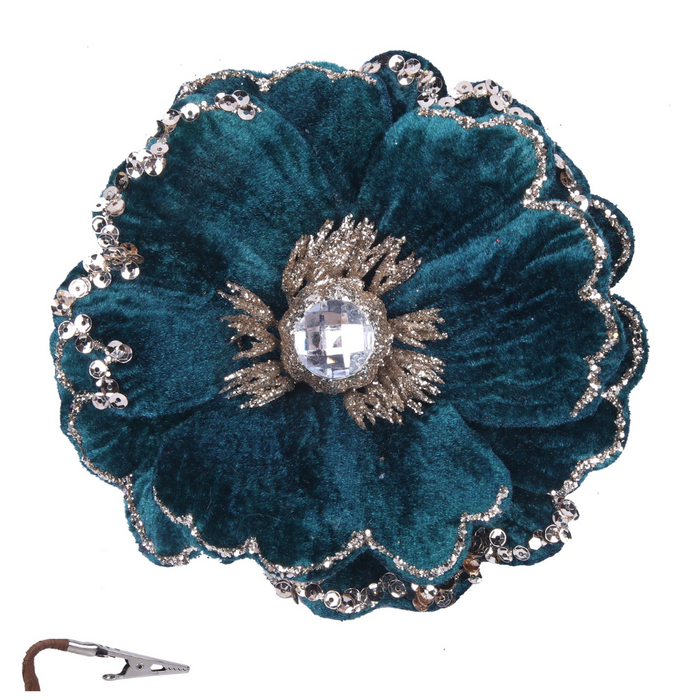 Ronis Flower Crystal Clip 15cm Teal Green