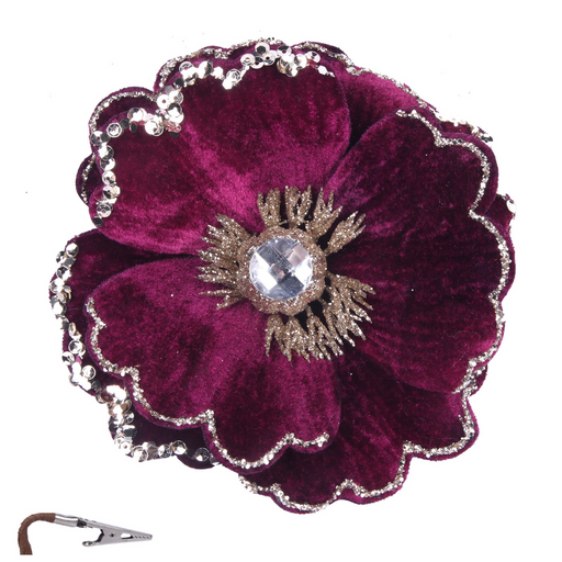 Ronis Flower Crystal Clip15cm Burgundy