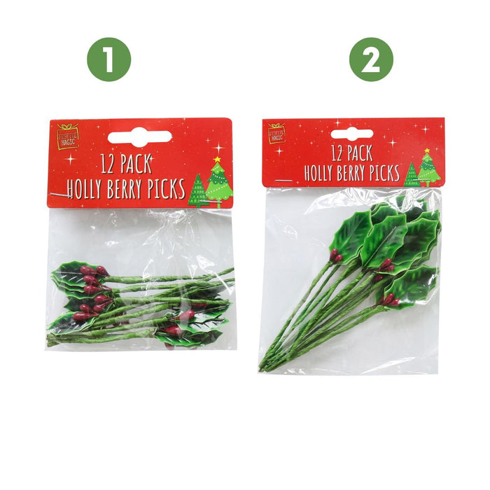 Ronis Holly Berries Pick 9cm and 15cm 12pk