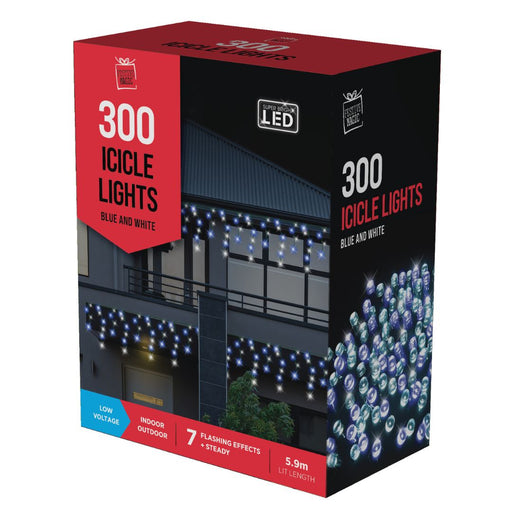 RONIS LED ICICLES FLASHING WHITE AND BLUE 300PC