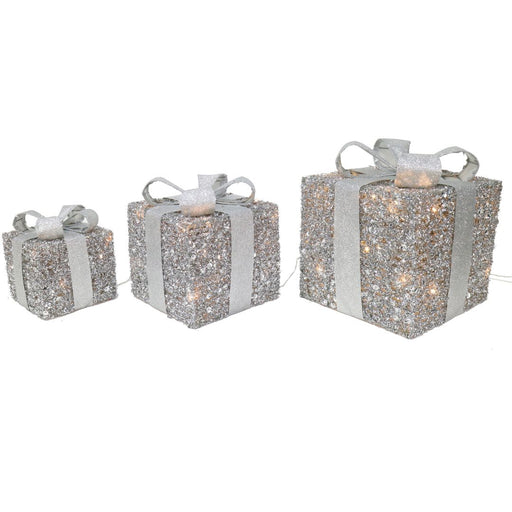 RONIS LED TINSEL PRESENTS SET OF 3 SILVER