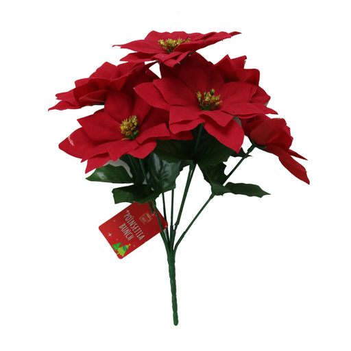 Ronis Poinsettia Bunch Flocked 7 Head 30cm