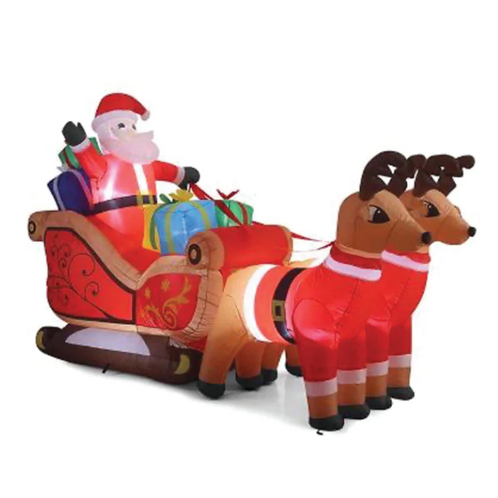 SANTA SLEIGH WITH REINDEER AND LED LIGHTS INFLATABLE 10.5FT