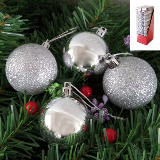 Silver Baubles 5cm Pack of 10