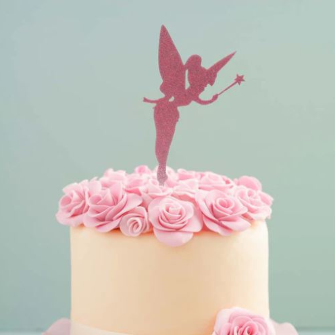 Gold Glitter Fairy Cake Topper, Fairy Happy Birthday Cake Topper for Girls Fairy  Theme Birthday Party